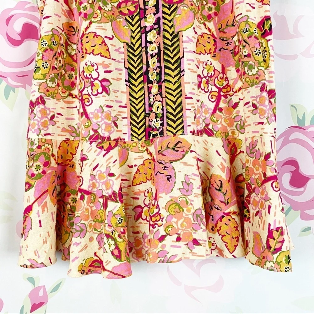 NEW Free People Summer In Tulum Pink Combo Tunic Floral Summer Sleeveless Top XS